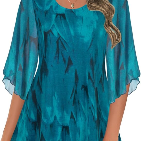 Brand New Women's Peacoak Blue 95% Polyester+5% Spandex Casual Dressy 3/4 Sleeve - Picture 1 of 6